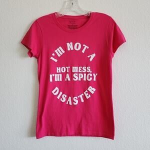 FREEZE Graphic Tee Hot Mess Spicy Disaster Fitted Size Small Hot Pink